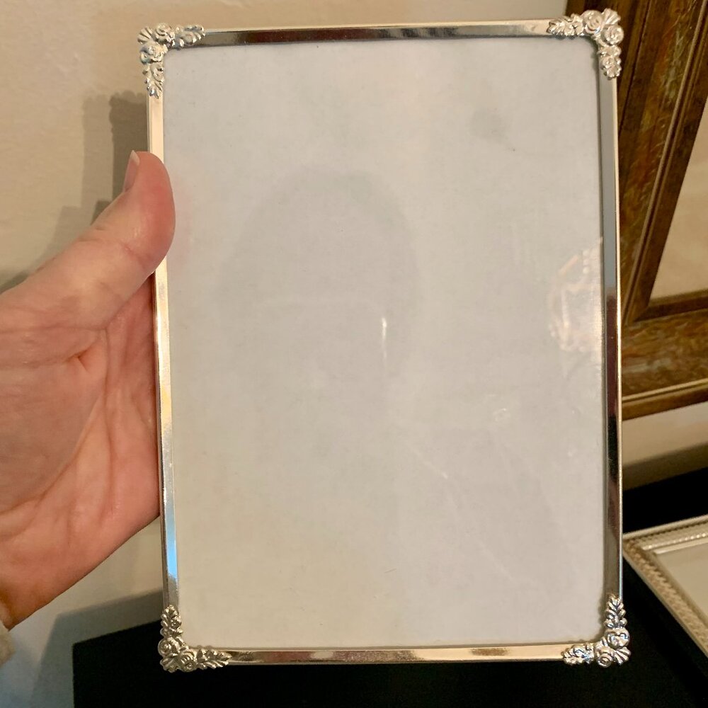 Silver Tone Table Top Photo Frame Dainty Delicate Floral Cornered